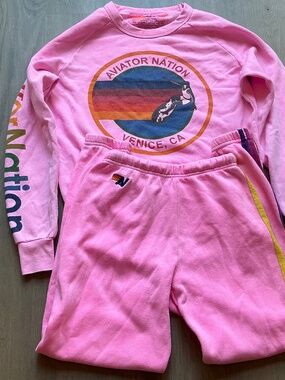 Aviator nation neon pink rainbow stripe set